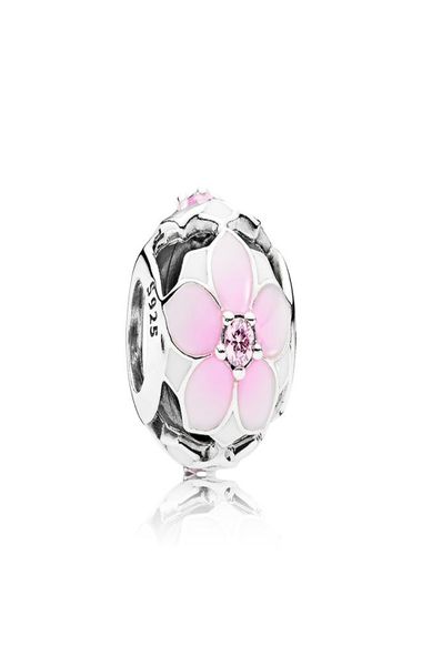 

pink enamel flowers charm jewelry accessories logo original box for 925 sterling silver bracelet making charms8655203, Bronze;silver