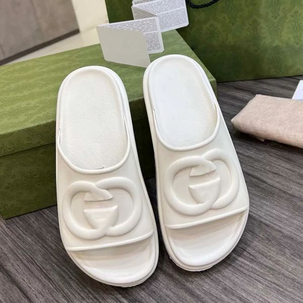 

2023ss slippers women's interlocking g slide sandal men's designer sandals rubber platform slide flip flops summer shoes dearfoam, Black