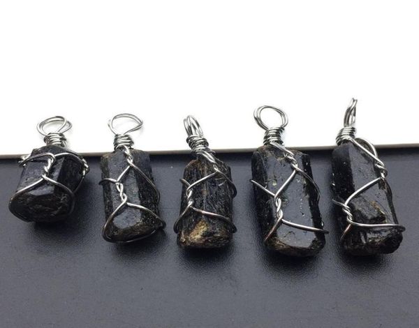 

1pc natural diy stones dipped black tourmaline pendants raw stone irregular chakra healing crystal point energy pendant jllhxd4060340