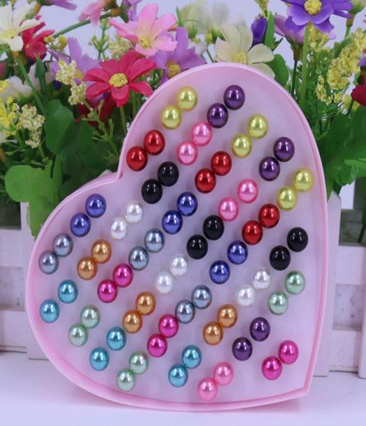 

36 pairsset stud earring korean simple pearl earrings jewelry round girls random color 8mm9911886, Golden;silver
