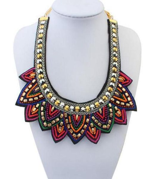

statement necklace nepal tibetan resin bead bohemian necklaces pendants vintage handmade braided colorful bead bib collar necklace4561615, Blue;red