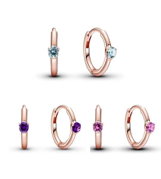 

925 sterling silver light blue purple pink solitaire huggie hoop earrings luxury for women girls fit p jewelry brincos 289308610611, Golden;silver