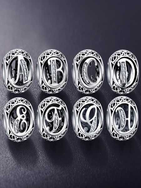 

wholesale authentic 925 sterling silver vintage clear letter bead charms fit women charm bracelets silver jewelry8634821, Black