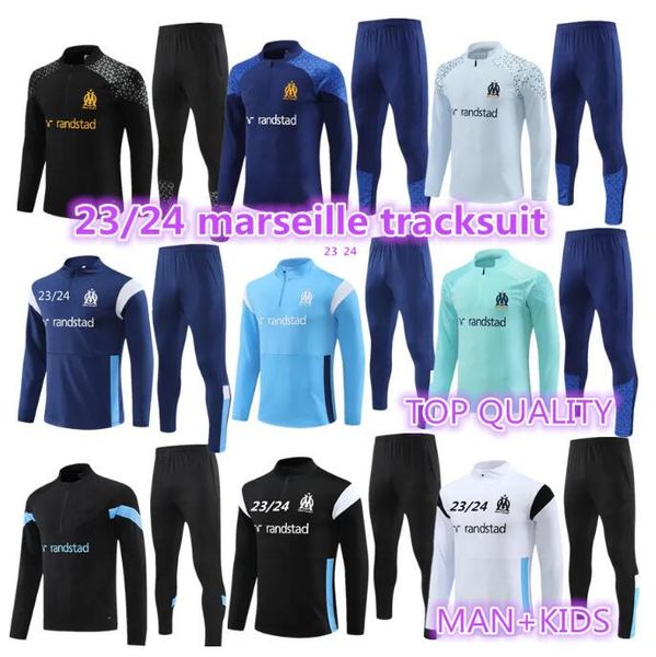

2023 2024 marseilles trascksuit men and kids set football soccer training suit 23/24 om survetement maillot foot chandal milik payet footbal, Black