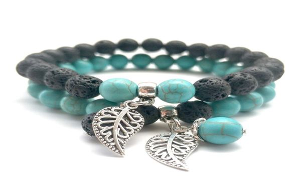 

8mm natural black lava stone beads turquoise leaf bracelet essential oil perfume diffuser bracelets women yoga jewelry7184679