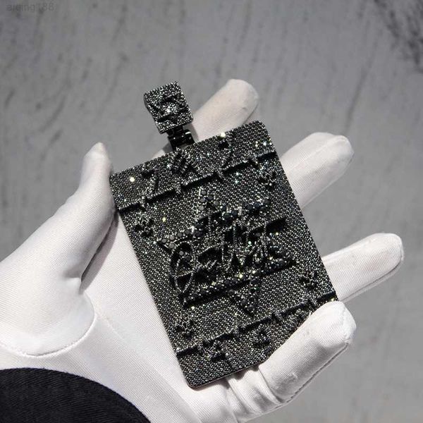 

custom ice out pendant solid 925 sterling silver double layer black moissanite diamond hip hop men pendant