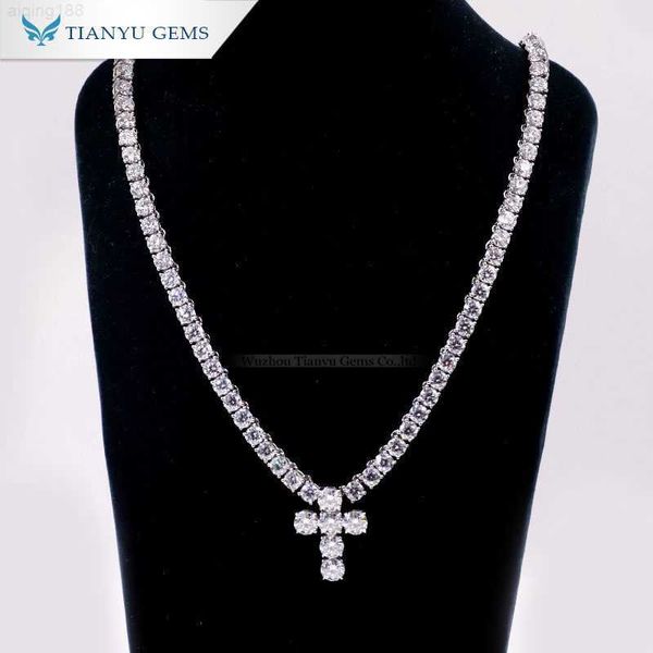 

tianyu gems customized 10k 14k gold moissanite diamond hip hop tennis cuban link chain necklace cross, Silver