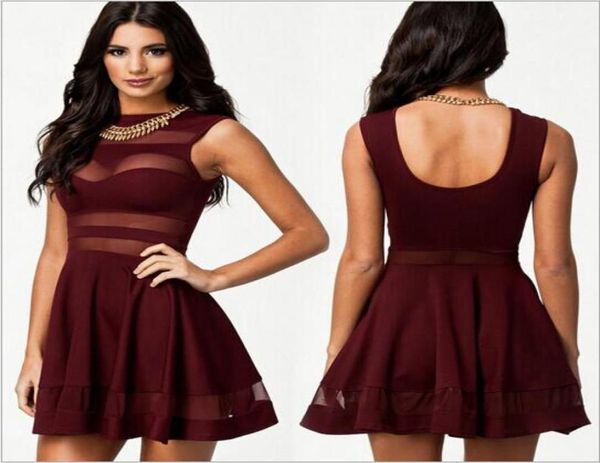 

black blue red mesh panel club skater dress ladies transparent mini party summer dresses hollow out patchwork club2199690, White;black