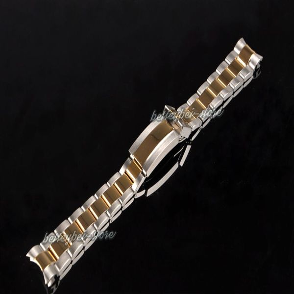 

20mm new intermediate gold polished and brushed stainless steel curved end watch band strap bracelets for oysterflex sub bracelet 259s, Black;brown