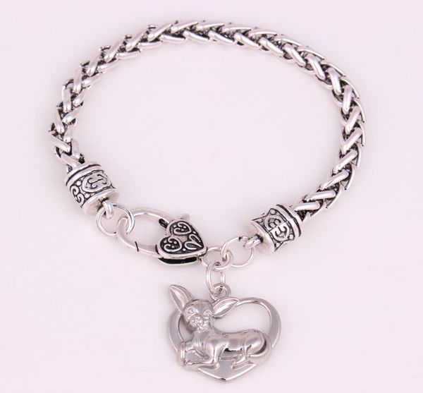 

lovely chihuahua bracelet animal hollow heart charm wheat link chain bracelet for women or men jewelry gift for dog lover5479716, Golden;silver