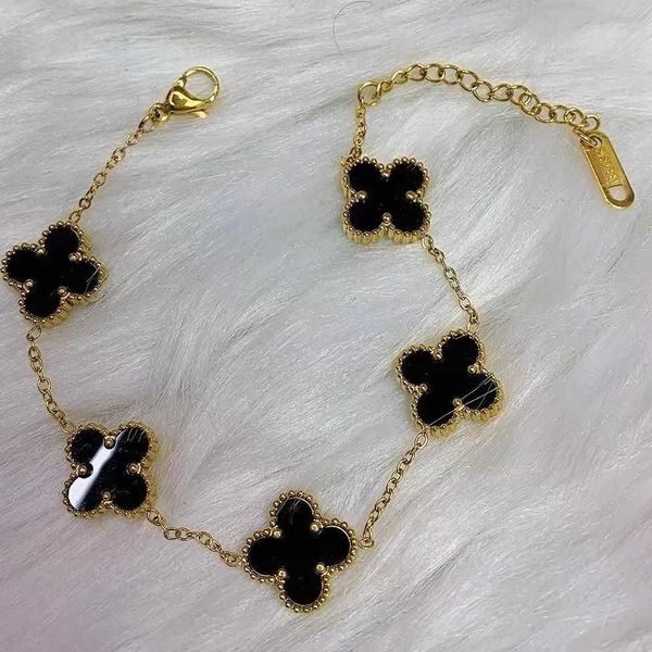 

van clover bracelet new gold titanium steel fritillaria lucky grass stone double sided bracelet necklace ins, Golden;silver