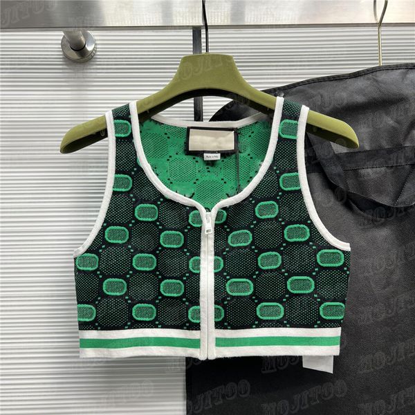 

classic letters vest knitted t shirts women zipper tees summer beach vacation style tanks tshirt, Black