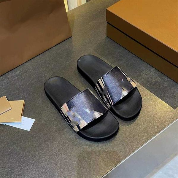 

fashion slippers 2023 qq luxury design summer men and women flat shoes thick sole leather rubber letter logo casual cartoon slippers 01-07, Black