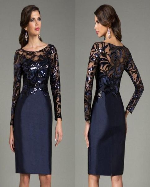 

navy blue knee length mother of the bride dresses long sleeve boat neck dress evening wear formal gowns wedding guest dress5285631, Black;red