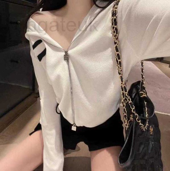 

women's knits & tees designer fall women knitwear high-end c letter embroidery luxury hooded zip-up cardigan jacket sweater enoj, White