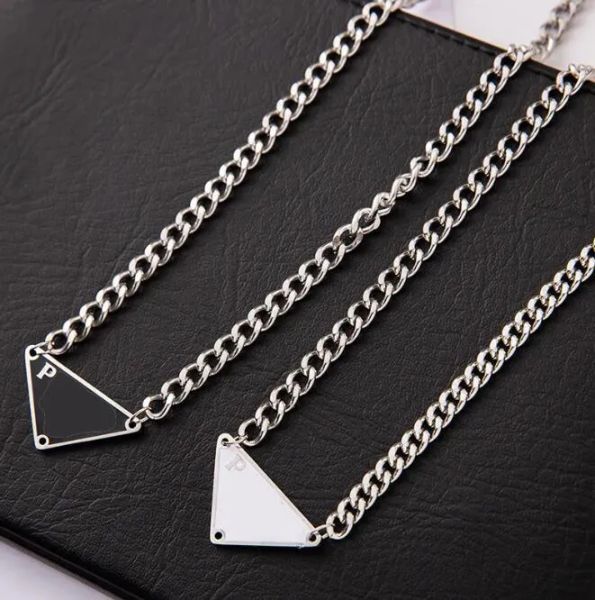

23ss black white 2color triangle letter pendant necklace brand designer statement jewelry titanium steel necklaces chain men women gift, Silver