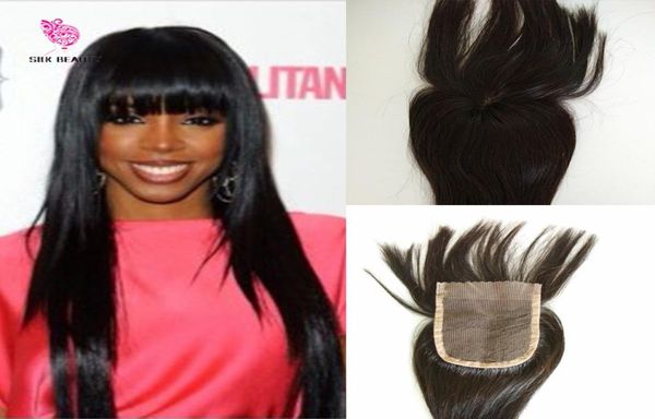 

in stock closure 7a grade human hair closure with bangs 100 virgin malaysian hair lace closures with bangs frange lace closure5979429, Black