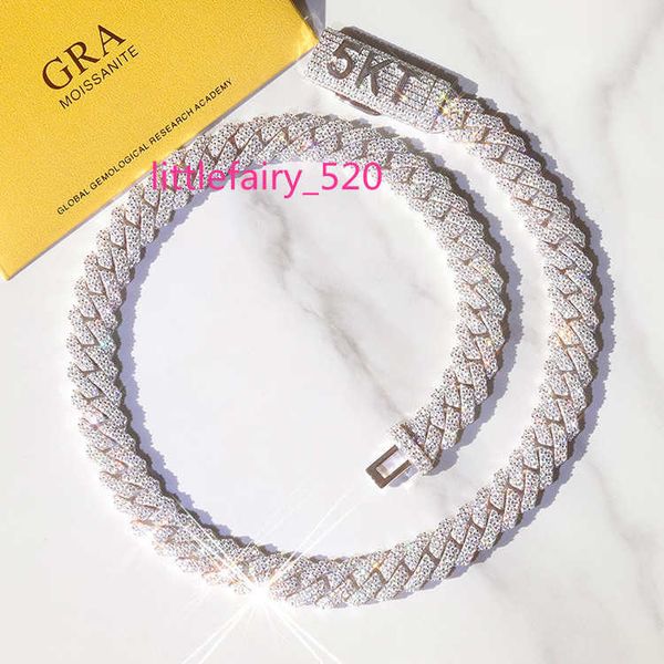 

pendant necklaces rts hiphop jewelry 8mm/10mm/12mm/13mm/14mm/15mm/20mm 2rows cuban chain s925 silver with vvs moissanite mens cuban link cha