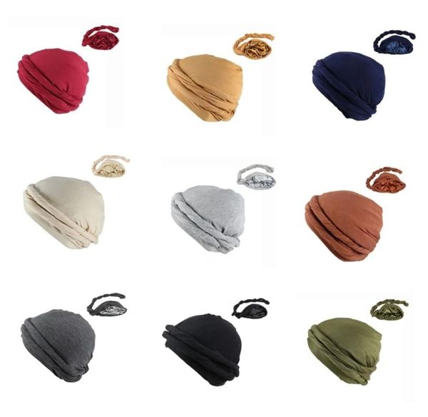 

2023 new elastic men039s turban hat satin lining stretchy men bandana indian cap fashion male hip hop caps headband biker headw1255688, Yellow