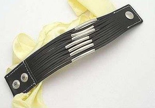 

60pcsbutton bracelet 13 layer filaments pu leather metal band multilayer leather bracelet5653820, Black