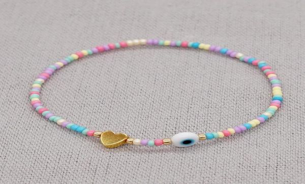 

20pcslot fashion jewelry colorful seed beaded golden heart charm strands bracelet white glazed evil eye bracelets for women lover7792536, Black