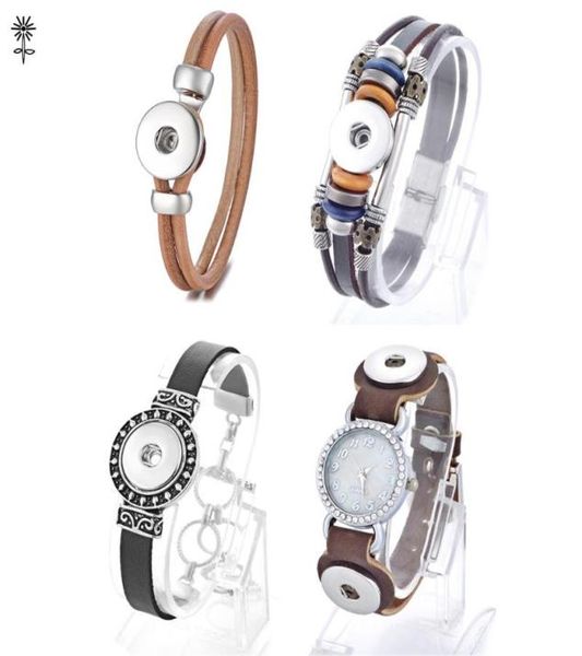 

whole 10pcslot ginger snap jewelry diy interchangeable leather crystal fashion bracelet for female 18mm button jewelry8137878, Black