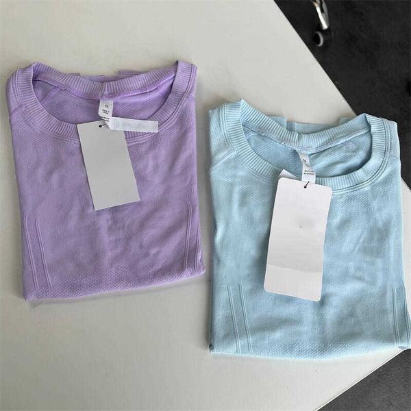 

lulu 1.0 short sleeve sport fitness yoga shirt women elasticity crew neck quick dry breathable workout running t-shirts woman lady
