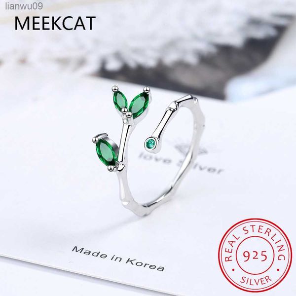 

luxurious new fine jewelry ring real 925 sterling silver leaves emerald green slub open rings for women anillos bc040 l230704, Golden;silver