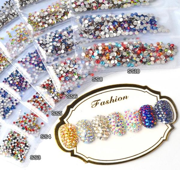 

1440pcspack colorful nail rhinestones ss3ss10 non fix crystal rhinestone 3d flatback glass strass glitter decorations5064096, Silver;gold