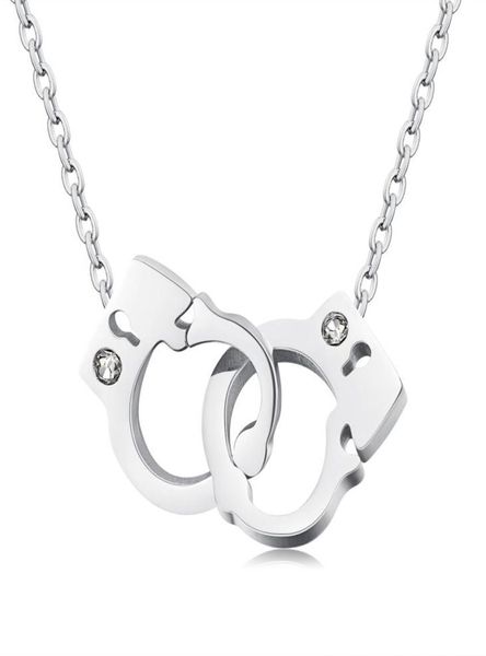

stainless steel interlocking handcuff charm women necklace02487876, Silver