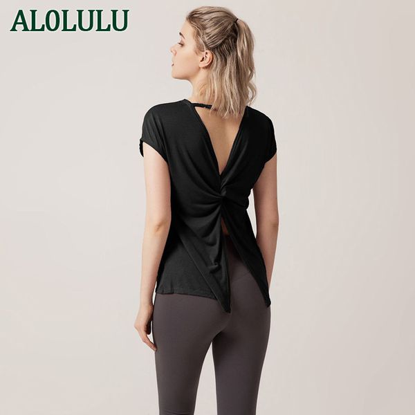 

al0lulu yoga clothes women's loose running sports short sleeve fitness smock