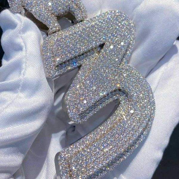 

custom letter name number fine jewelry pendants iced out round moissanite diamond hip hop jewelry personalize jewelry, Silver