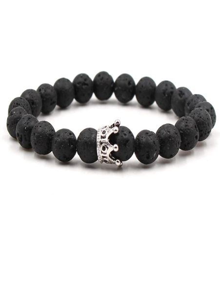 

8mm lava rock stone crown rhinestone bracelets elastic bracelet lava essential oil perfume diffuser bracelets1163855, Black