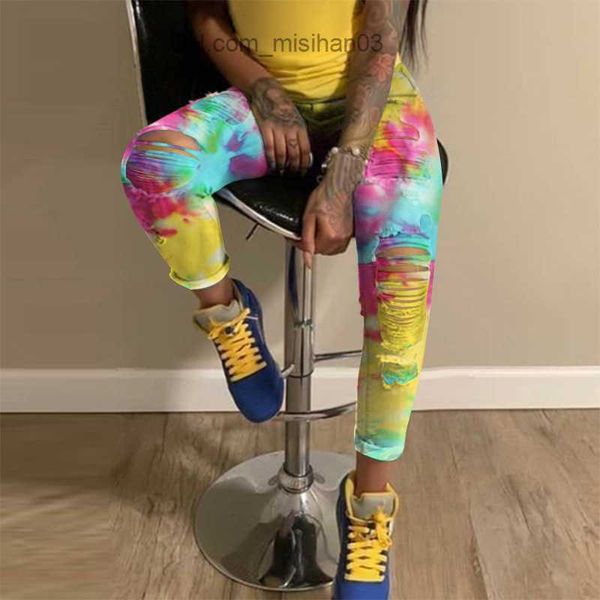 

women's jeans 2020 new women's torn tie dye jeans high waist denim pencil pants fashion street trend trousers s-3xl direct shipmen, Blue