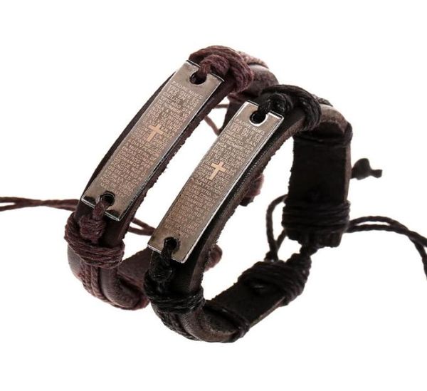 

adjustable leather bracelets wristband cross christianity bible tag charm bracelet bangle cuffs for women men fashion jewelry5342158, Golden;silver
