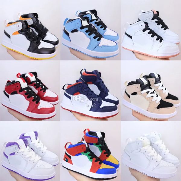 

kids jumpman 1s bred basketball shoes unc university youth boys girls 1 royal blue red twist obsidian digital pink toddlers skateboard joggi, Black