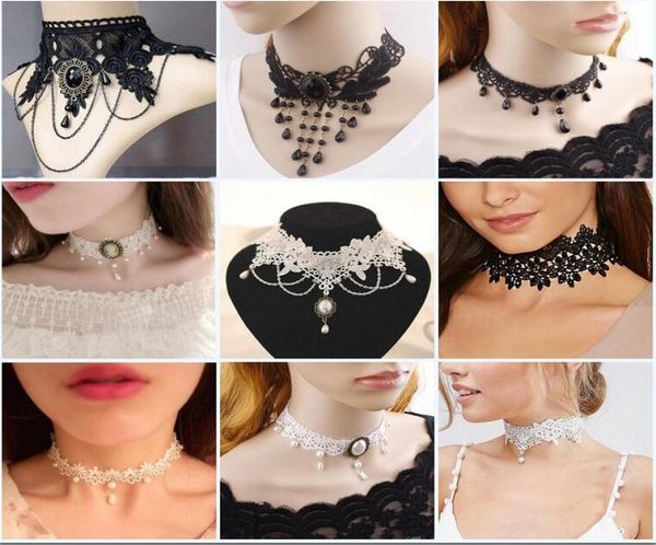 

pearl black flower lace choker short necklace lolita gothic steampunk jewelry fashion necklaces for women 20199697370, Silver