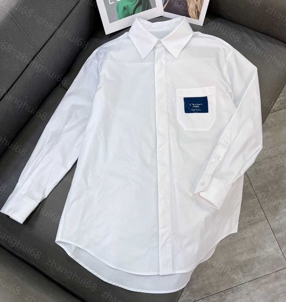 

23ss womens designer clothing high neck blouse women shirt autumn and winter new embroidered logo lapel long-sleeved casual bagging shirt wo, White