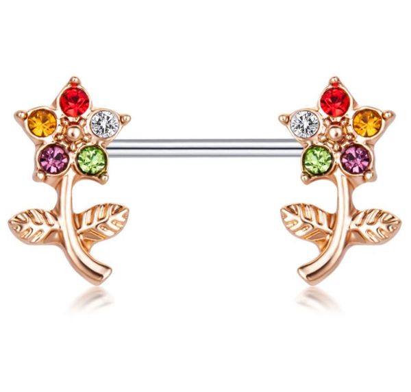 

stainless steel 14 gauge nipple ring bar double cz crystal curved flower body piercing jewelry ear nipple barbell 20pcs5480371, Silver