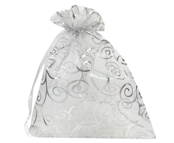

100pcs 4x6 inches drawstrings organza gift candy bags wedding favors bags white with silver1646611, Pink;blue