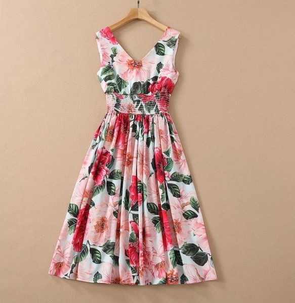 

european and american women039s wear for spring 2021 sleeveless vneck floral print fashion elasticwaisted dresses3639605, Black;gray