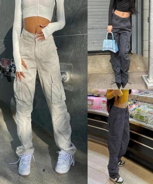 

women039s jeans for ladies high waist cargo pants women 2022 fashion casual hip hop street retro multipocket sxl9003551, Blue