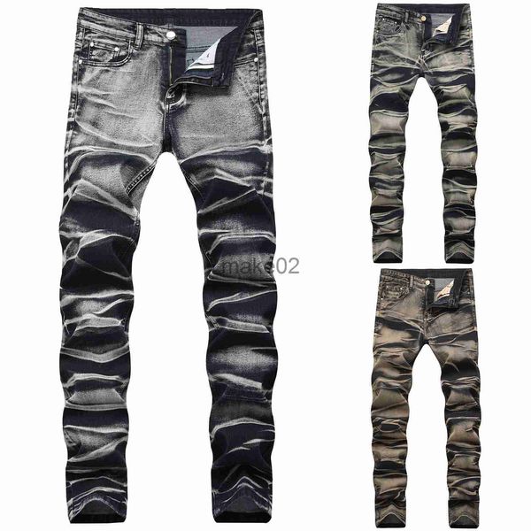 

men's jeans new men's straight leg jeans old vintage wash torn holes 80s denim pants night club dance jean plus size s4xl men jean, Blue