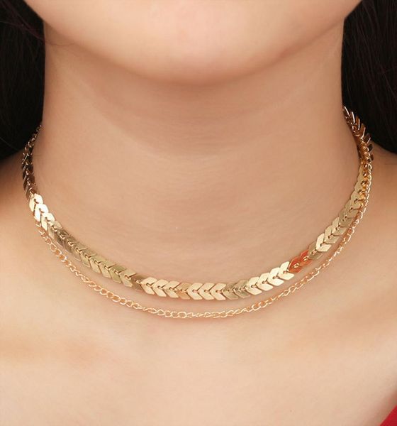 

european and american simple doublelayer fish bone neck necklace handmade clavicle chain necklace multilayer necklace7600715, Black