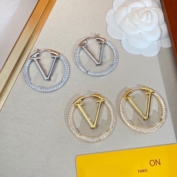 

diamond hoop earrings studs for women designer jewelry retro exaggeration gold earring luxury v dangle earings silver men hoops 2307141, Golden;silver