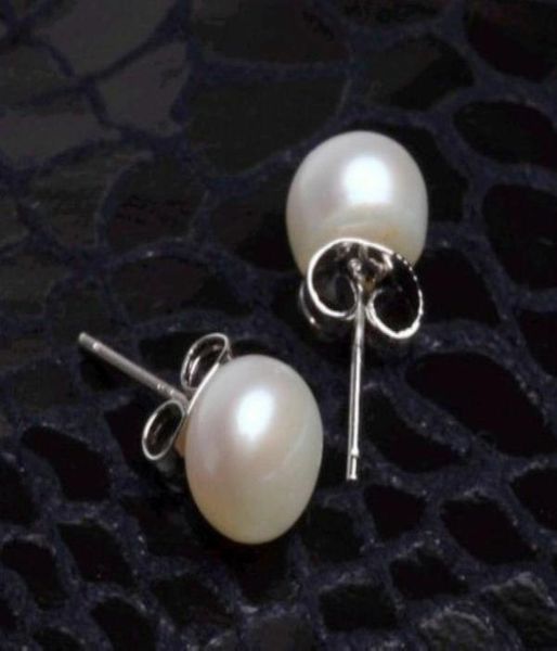 

natural aaa 910mm white fresh akoya pearl earrings 925 silver stud6812197, Golden;silver