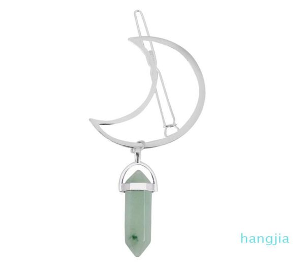 

hairpin sweet gifts pins charm women039s hexagonal prism quartz healing crystals natural stone crescent moon hair clips7201219, Golden;silver