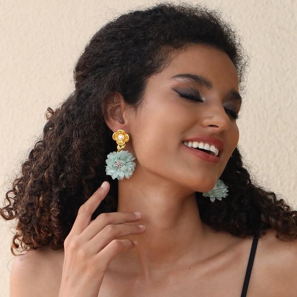 

stud cute women design style handmade fabric floral drop earring electroplated fashion earrings jewelry 230714, Golden;silver