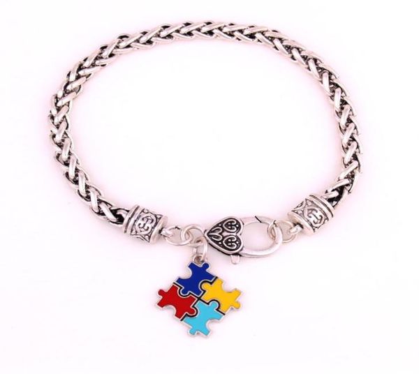 

fashion autism awareness puzzle jigsaw classic silver plated square enamel charm lobster claw bracelet trade assurance service6205314, Golden;silver