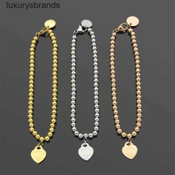 

2022 new bead chain heart charm bracelet luxury brand designer bracelet women's jewelry fashion classic stainless steel t bracelets chr, Golden;silver